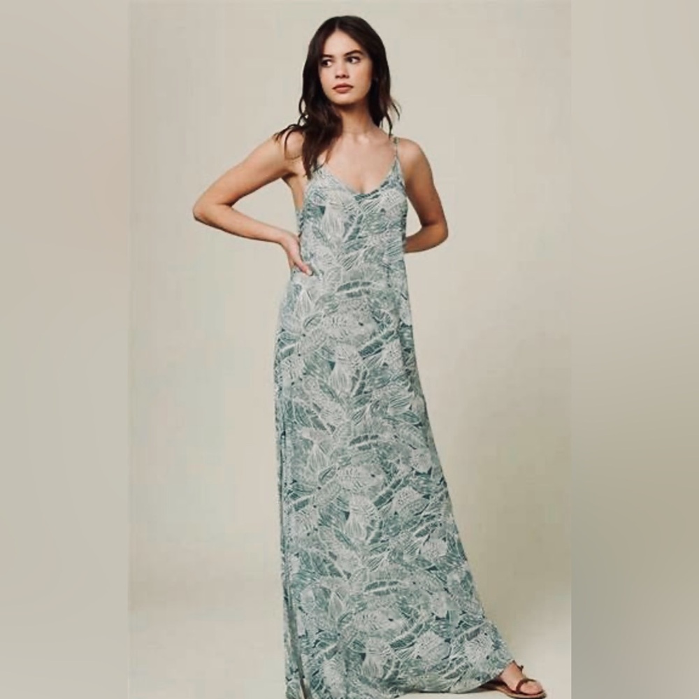 NWT O'Neill Beach Maxi Green and White Spaghetti Strap Sundress XS